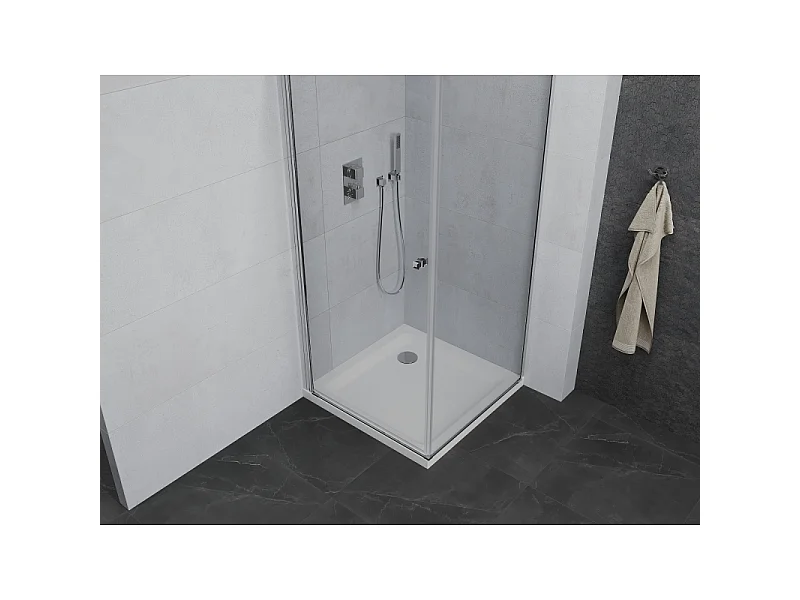 Mexen Pretoria Duschkabine zum Schwenken 70 x 70 cm, transparent, Chrom + Duschwanne Flat - 852-070-070-01-00-4010