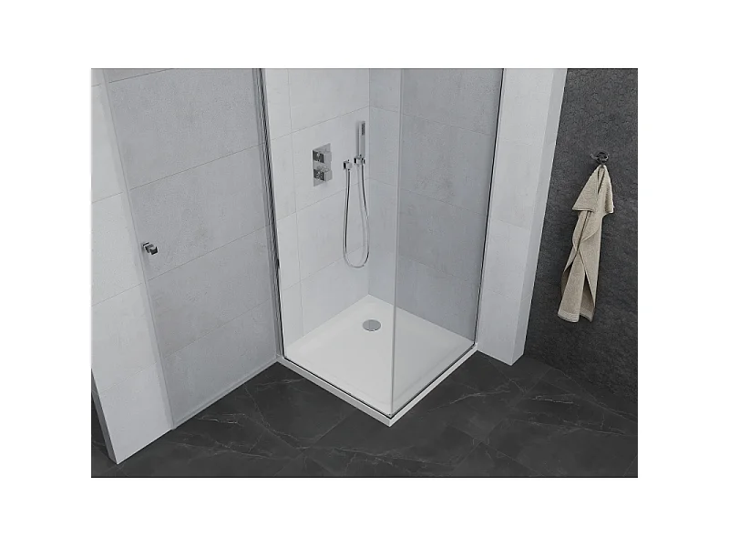 Mexen Pretoria Duschkabine zum Schwenken 70 x 70 cm, transparent, Chrom + Duschwanne Flat - 852-070-070-01-00-4010