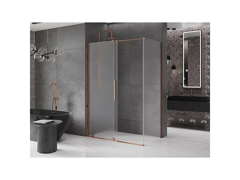 Mexen Velar schuifdouchecabine 150 x 75 cm, matglas, roségoud - 871-150-075-31-60