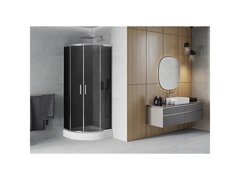 Mexen Rio halfronde douchecabine 70 x 70 cm, grafiet, chroom + douchebak, wit - 863-070-070-01-40-4710