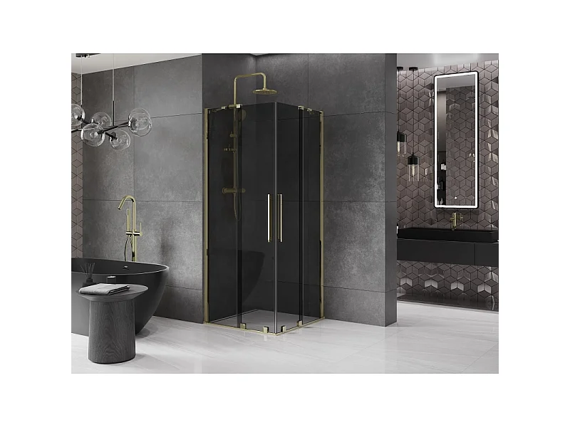 Mexen Velar Duo schuifdouchecabine 100 x 100 cm, grafiet, goud - 871-100-100-42-50
