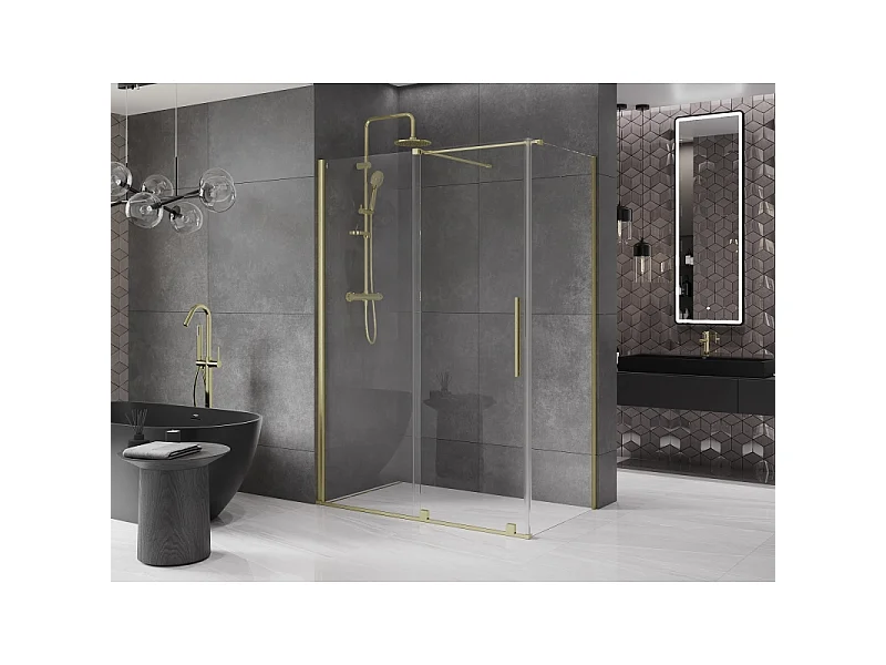 Mexen Velar schuifbare douchecabine 150 x 90 cm, transparant, geborsteld goud - 871-150-090-01-55