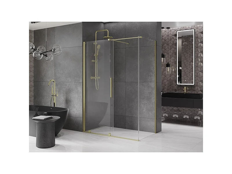Mexen Velar schuifbare douchecabine 150 x 90 cm, transparant, geborsteld goud - 871-150-090-01-55