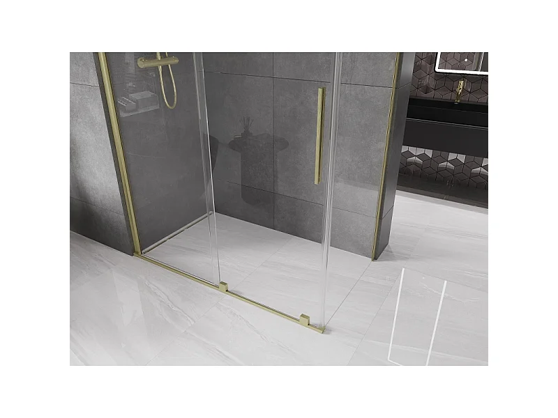 Mexen Velar schuifbare douchecabine 150 x 90 cm, transparant, geborsteld goud - 871-150-090-01-55