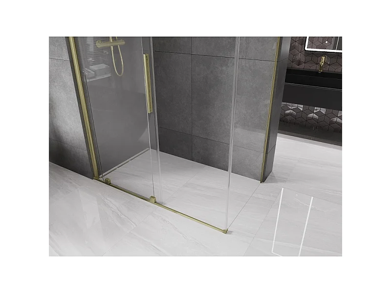 Mexen Velar schuifbare douchecabine 150 x 90 cm, transparant, geborsteld goud - 871-150-090-01-55