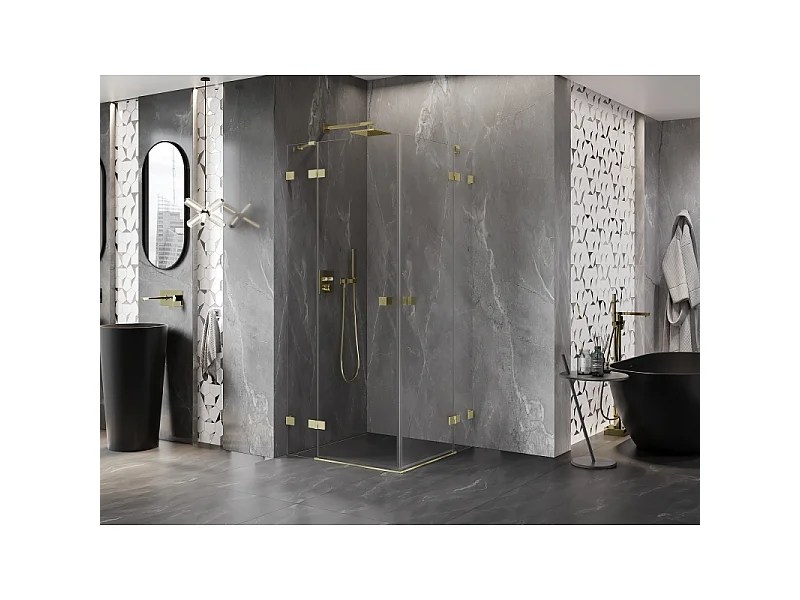 Mexen Lunar Duo brusekabine med svingdør 110 x 110 cm, transparent, børstet guld - 834-110L-110P-55-00