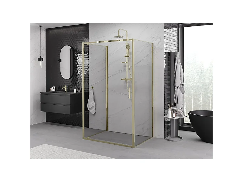 Mexen Exo-3S kabina prysznicowa 3-ścienna uchylna 80 x 85 cm, transparent, złota - 8181-080-085-50-00-3S