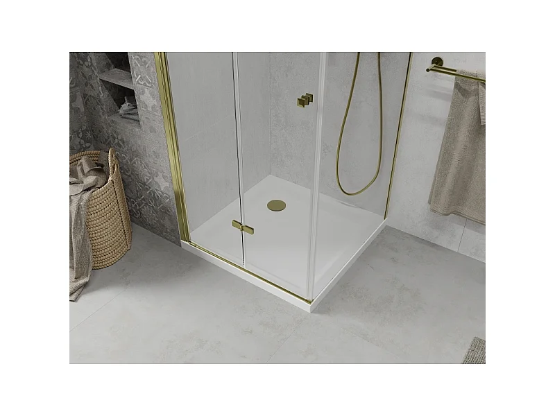 Mexen Lima cabine de douche pliante 100 x 100 cm, transparent, or + receveur Flat - 856-100-100-50-00-4010