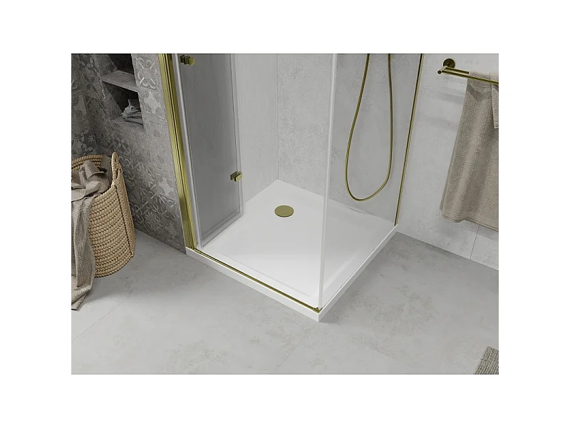 Mexen Lima cabine de douche pliante 100 x 100 cm, transparent, or + receveur Flat - 856-100-100-50-00-4010
