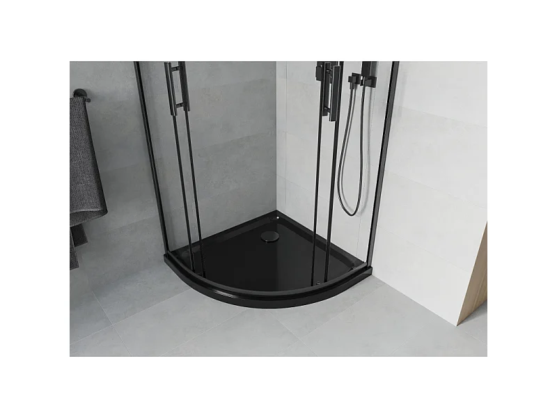 Mexen Rio Halbrunde Duschkabine 90 x 90 cm, transparent, schwarz + Flat-Duschtasse, schwarz - 863-090-090-70-00-4170B
