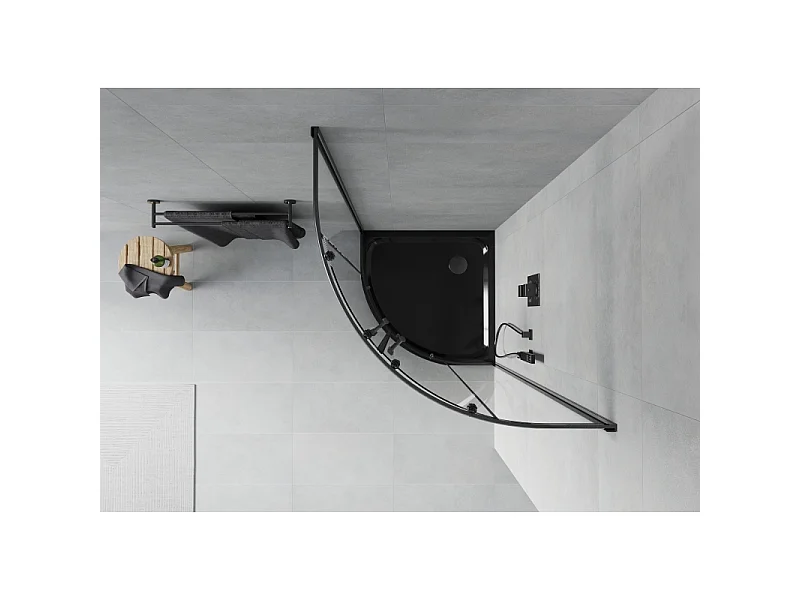 Mexen Rio Halbrunde Duschkabine 90 x 90 cm, transparent, schwarz + Flat-Duschtasse, schwarz - 863-090-090-70-00-4170B
