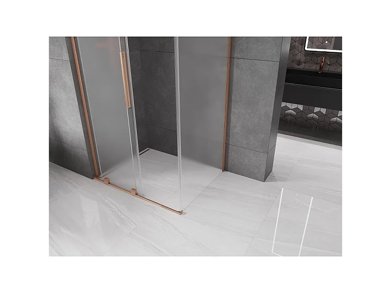 Mexen Velar L sliding shower cabin 90 x 75 cm, frost, brushed copper - 871-090-075-33-65