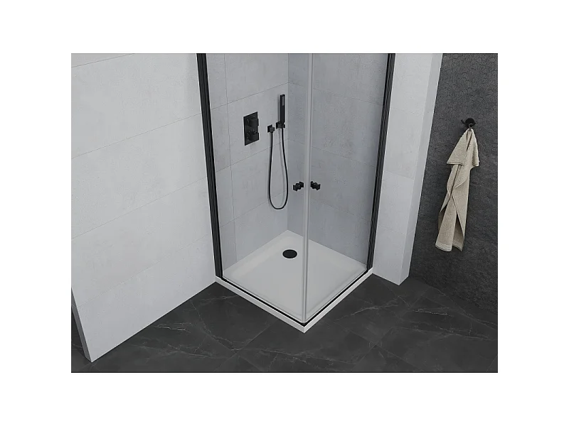 Mexen Pretoria Duo brusekabine svingdør 80 x 80 cm, transparent, sort + flad bund - 852-080-080-70-02-4010B
