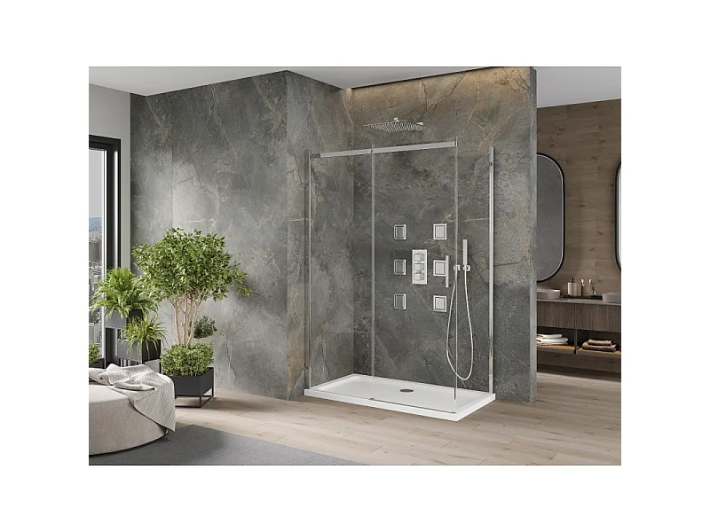Mexen Omega kabina prysznicowa rozsuwana 140 x 80 cm, transparent, chrom + brodzik Flat - 825-140-080-01-00-4010