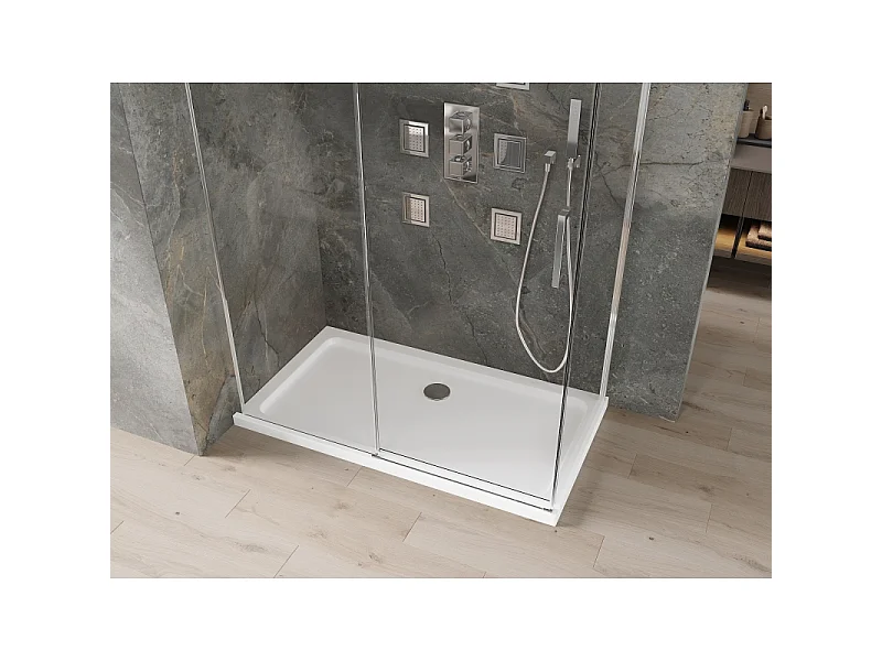 Mexen Omega kabina prysznicowa rozsuwana 140 x 80 cm, transparent, chrom + brodzik Flat - 825-140-080-01-00-4010
