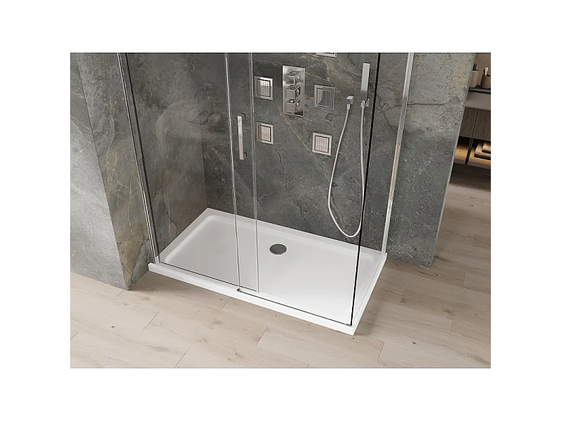 Mexen Omega kabina prysznicowa rozsuwana 140 x 80 cm, transparent, chrom + brodzik Flat - 825-140-080-01-00-4010