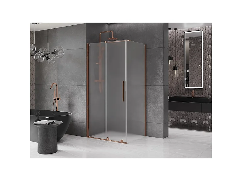 Mexen Velar schuifdouchecabine 100 x 90 cm, matglas, roze goud - 871-100-090-31-60