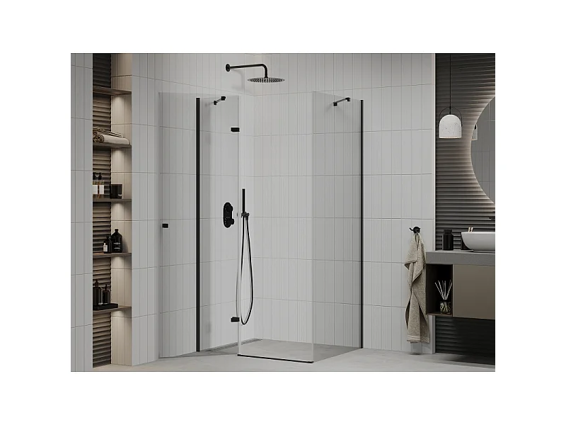Mexen Roma nihajna tuš kabina 70 x 90 cm, prosojna, črna - 854-070-090-70-00