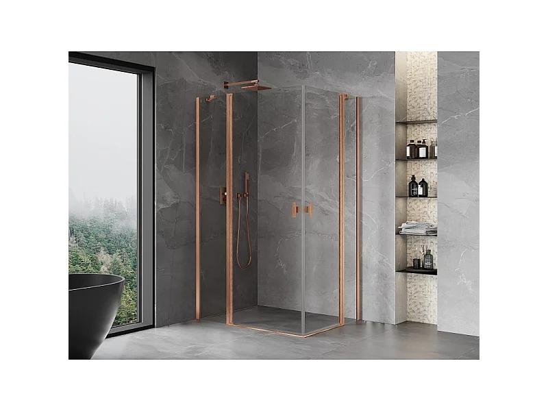 Mexen Mist Duo draaideur douchecabine 120 x 80 cm, transparant, geborsteld koper - 8A4-120-080-65-00