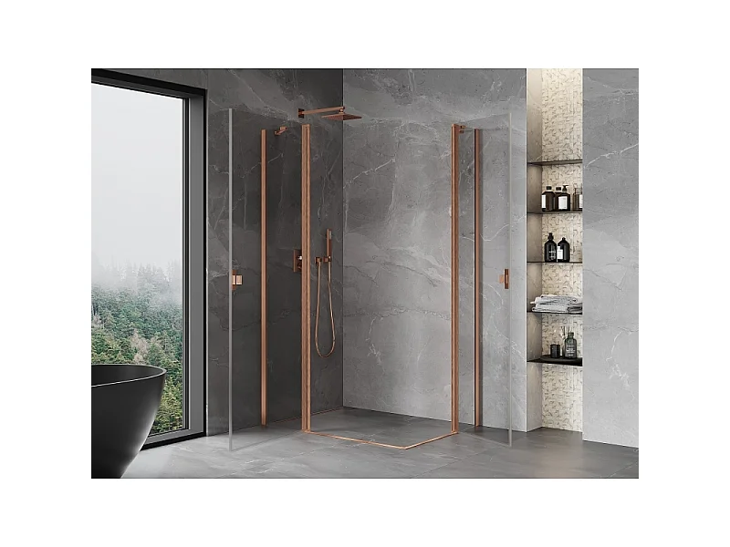 Mexen Mist Duo draaideur douchecabine 120 x 80 cm, transparant, geborsteld koper - 8A4-120-080-65-00