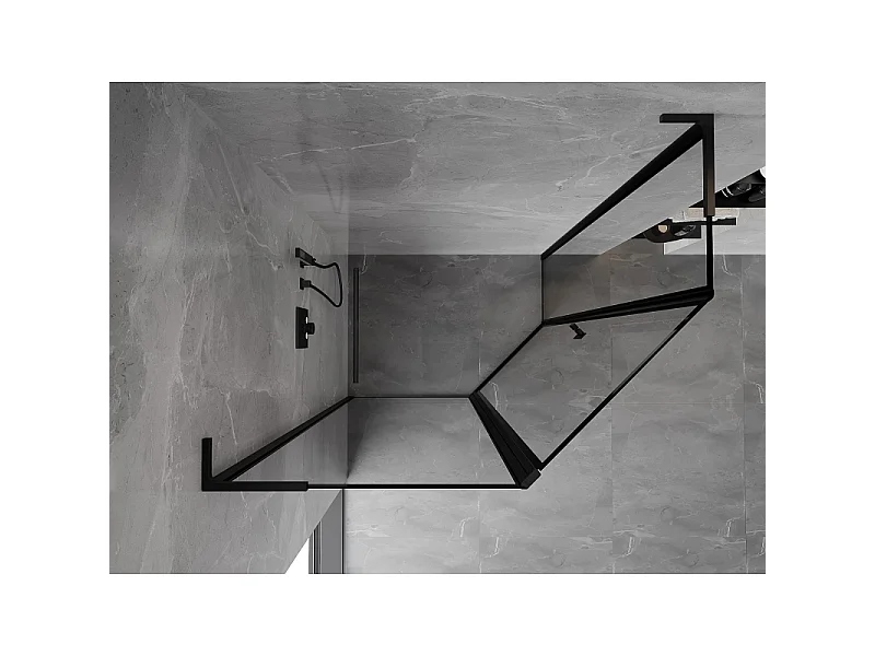 Mexen Mist L cabine de duche pentagonal assimétrica de abertura esquerda 100 x 90 cm, moldura preta, preta