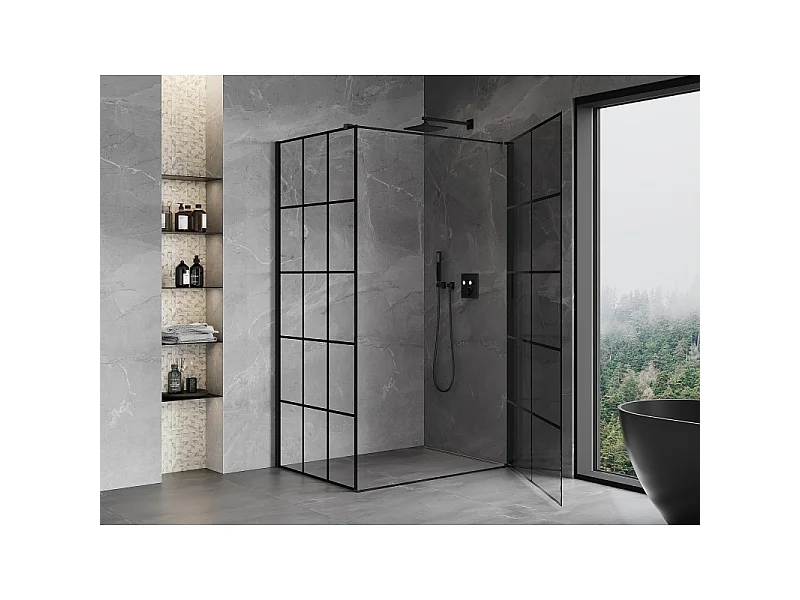 Mexen Mist-B cabine de douche pivotante droite 70 x 80 cm, grille noire, noire - 8A2T-070-080-70-77-P