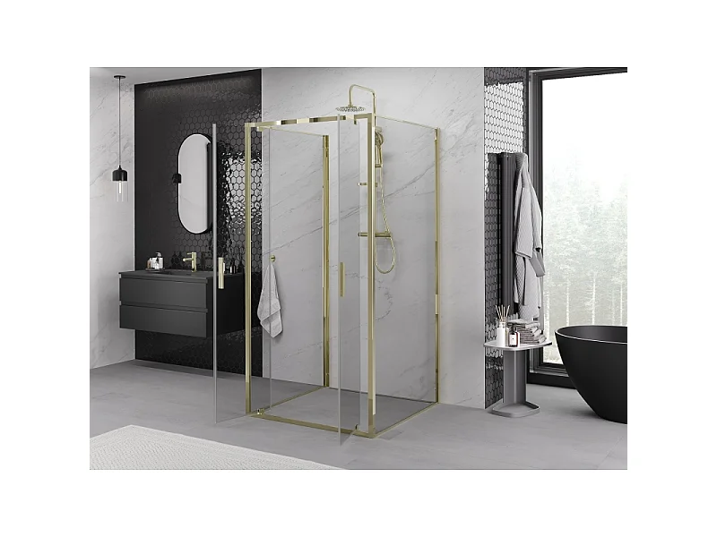 Mexen Exo-3S 3-seitige Duschkabine mit Drehflügel 70 x 70 cm, transparent, gold - 8182-070-070-50-00-3S