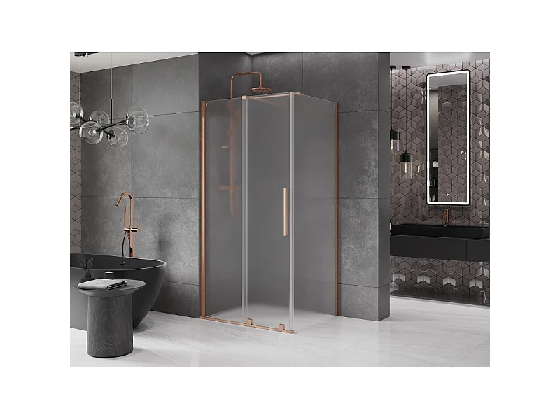 Mexen Velar schuifdouchecabine 110 x 80 cm, matglas, geborsteld koper - 871-110-080-31-65