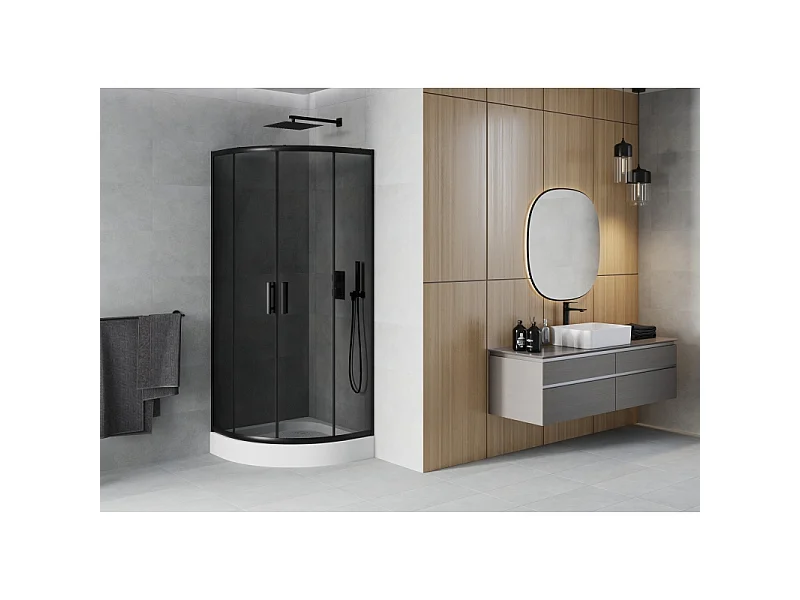 Mexen Rio halve ronde douchecabine 70 x 70 cm, grafiet, zwart + douchebak, wit - 863-070-070-70-40-4710