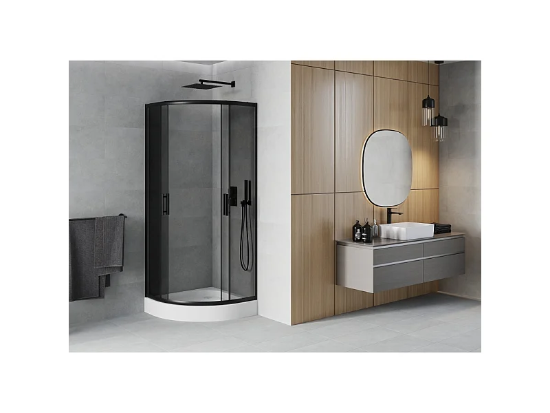 Mexen Rio halve ronde douchecabine 70 x 70 cm, grafiet, zwart + douchebak, wit - 863-070-070-70-40-4710