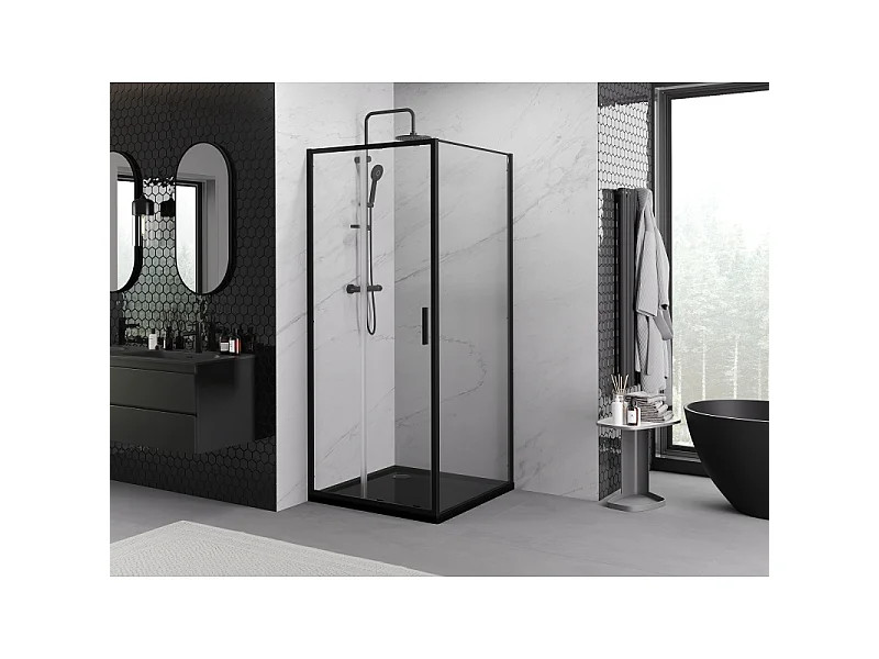 Mexen Exo kabina prysznicowa rozsuwana 90 x 90 cm, transparent, czarna - 8151-090-090-70-00