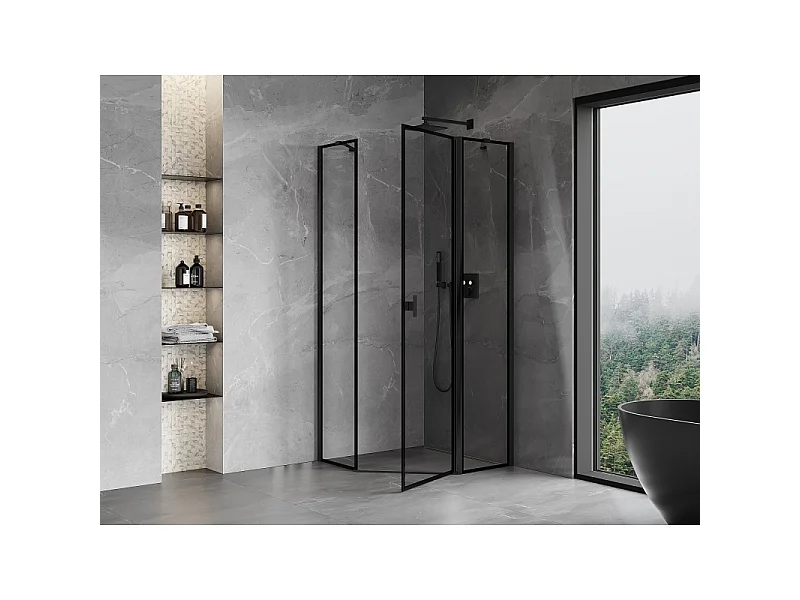 Mexen Mist pentagonal shower cabin right-hinged 80 x 80 cm, black frame, black - 8A8-080-080-70-70-P