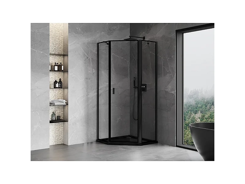 Mexen Mist pentagonal shower cabin right-hinged 80 x 80 cm, black frame, black - 8A8-080-080-70-70-P