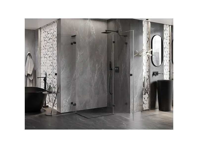 Mexen Lunar L Duo brusekabine hængslet højre 80 x 70 cm, transparent, sort - 834L-080P-070L-70-00