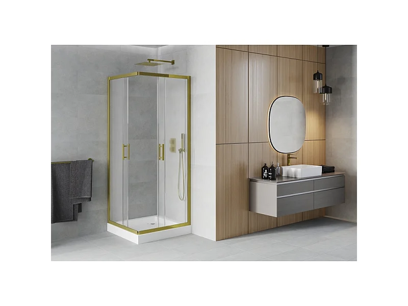 Mexen Rio kvadratisk brusekabine 80 x 80 cm, frostet, guld + brusekar, hvid - 860-080-080-50-30-4510