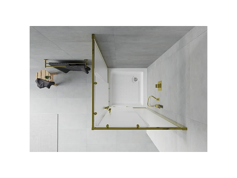 Mexen Rio kvadratisk brusekabine 80 x 80 cm, frostet, guld + brusekar, hvid - 860-080-080-50-30-4510