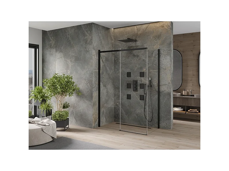 Mexen Omega cabine de douche coulissante 130 x 70 cm, transparente, noire - 825-130-070-70-00