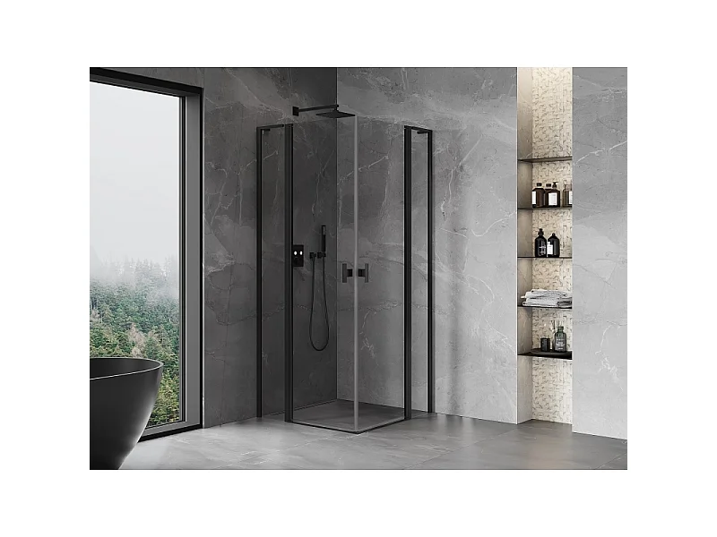 Mexen Mist L Duo douchecabine scharnierend 90 x 90 cm, transparant, zwart - 8A4L-090-090-70-00