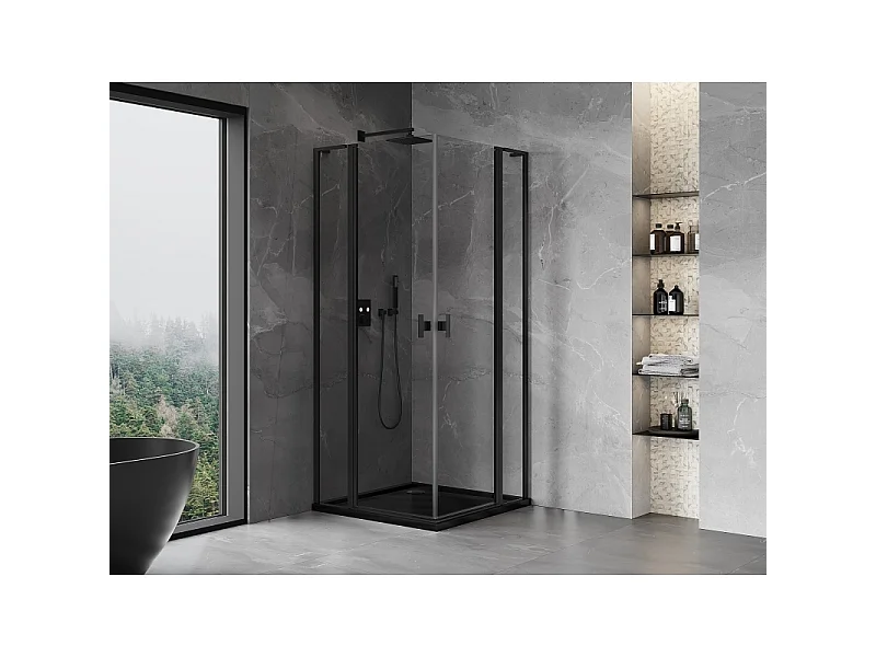Mexen Mist L Duo douchecabine scharnierend 90 x 90 cm, transparant, zwart - 8A4L-090-090-70-00