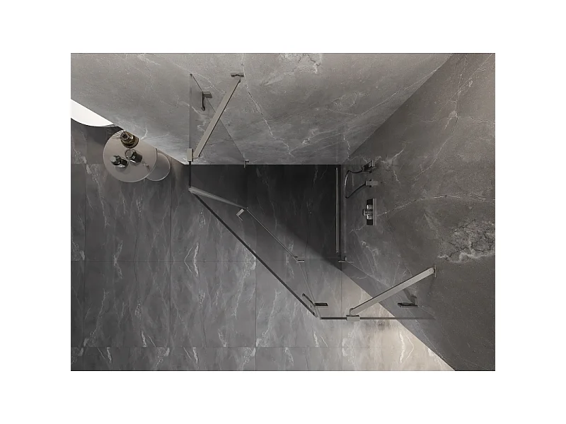 Mexen Lunar Pentagonal Right-Hinged Shower Enclosure 100 x 100 cm, Transparent, Brushed Nickel - 831-100P-100L-97-00-P