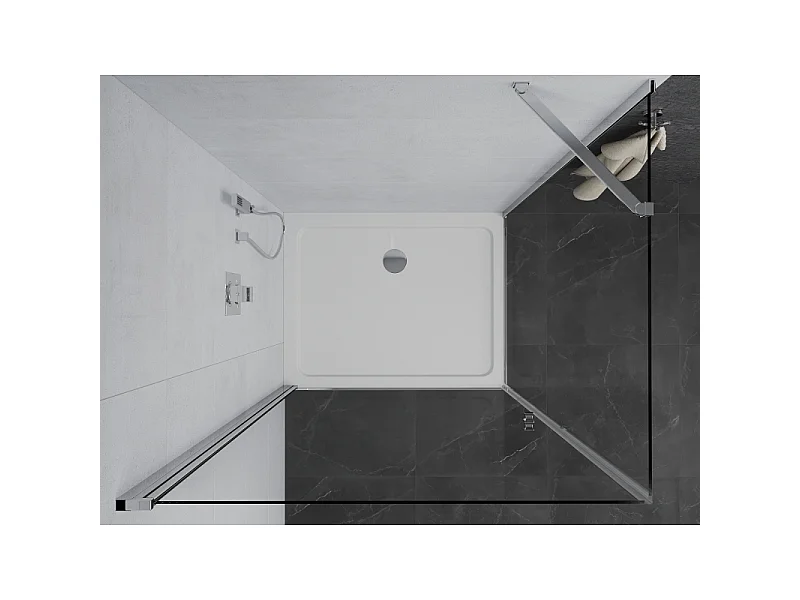 Mexen Pretoria kabina prysznicowa uchylna 80 x 70 cm, transparent, chrom + brodzik Flat - 852-080-070-01-00-4010