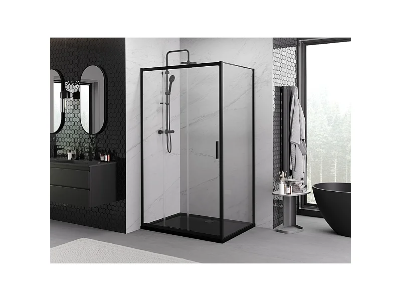 Mexen Exo schiebbare Duschkabine 80 x 100 cm, transparent, schwarz - 8153-080-100-70-00