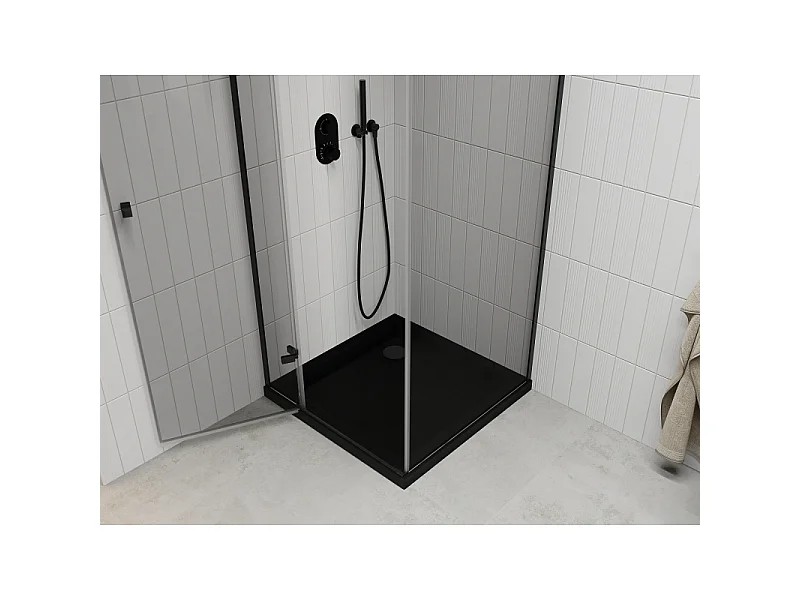 Mexen Roma duschkabine med dør 90 x 90 cm, transparent, sort + fladt brusekar, sort - 854-090-090-70-00-4070B