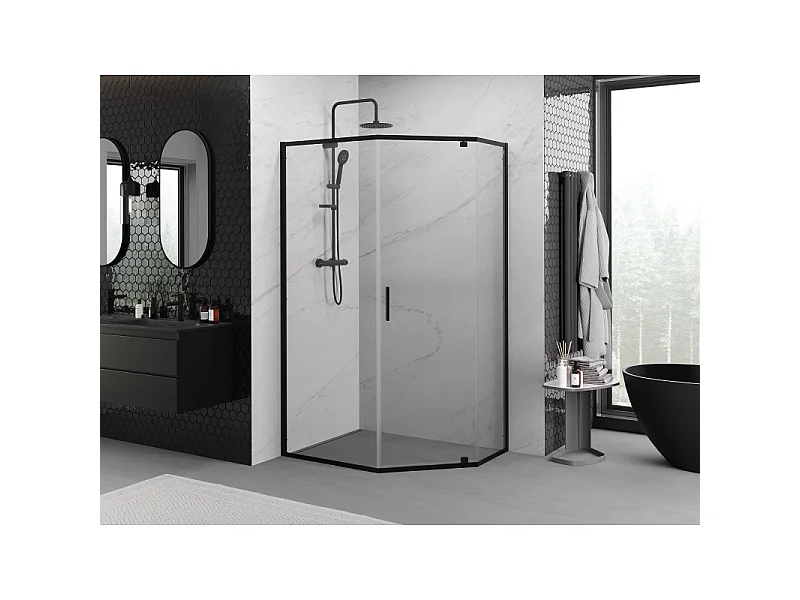 Mexen Exo vijfhoekige douchecabine scharnierend 100 x 80 cm, transparant, zwart - 812-100-080-70-00
