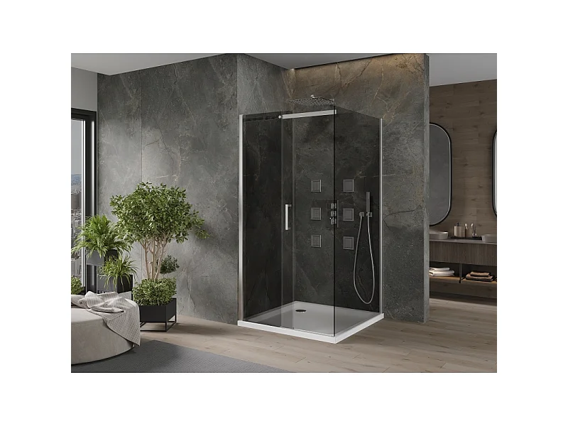 Mexen Omega cabine de douche coulissante 100 x 100 cm, graphite, chrome + receveur Flat, blanc - 825-100-100-01-40-4010