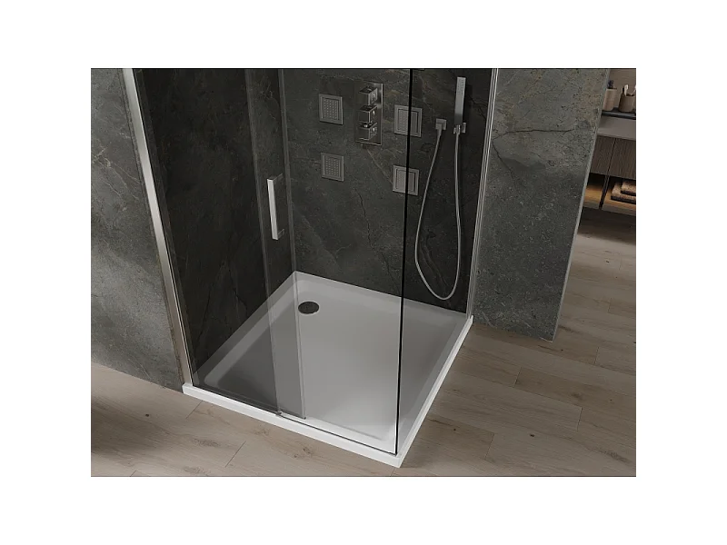 Mexen Omega cabine de douche coulissante 100 x 100 cm, graphite, chrome + receveur Flat, blanc - 825-100-100-01-40-4010