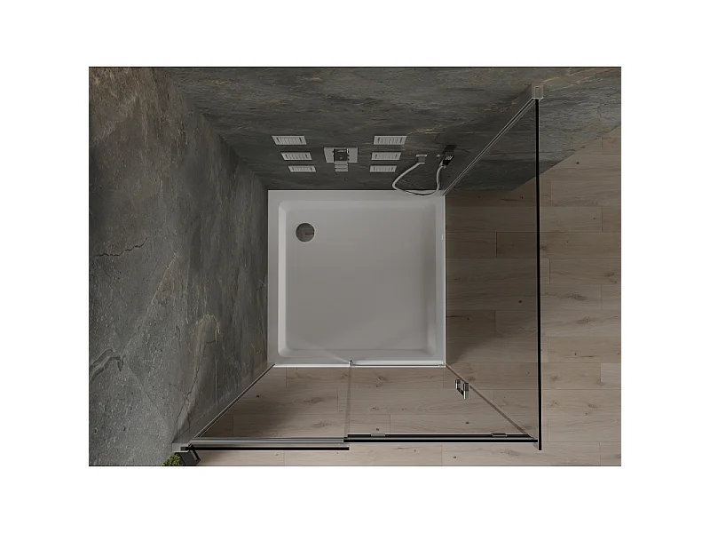 Mexen Omega cabine de douche coulissante 100 x 100 cm, graphite, chrome + receveur Flat, blanc - 825-100-100-01-40-4010