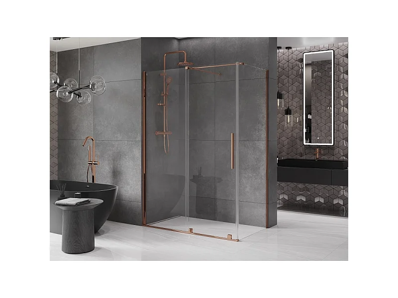 Mexen Velar Schiebeduschkabine 130 x 75 cm, transparent, Roségold - 871-130-075-01-60