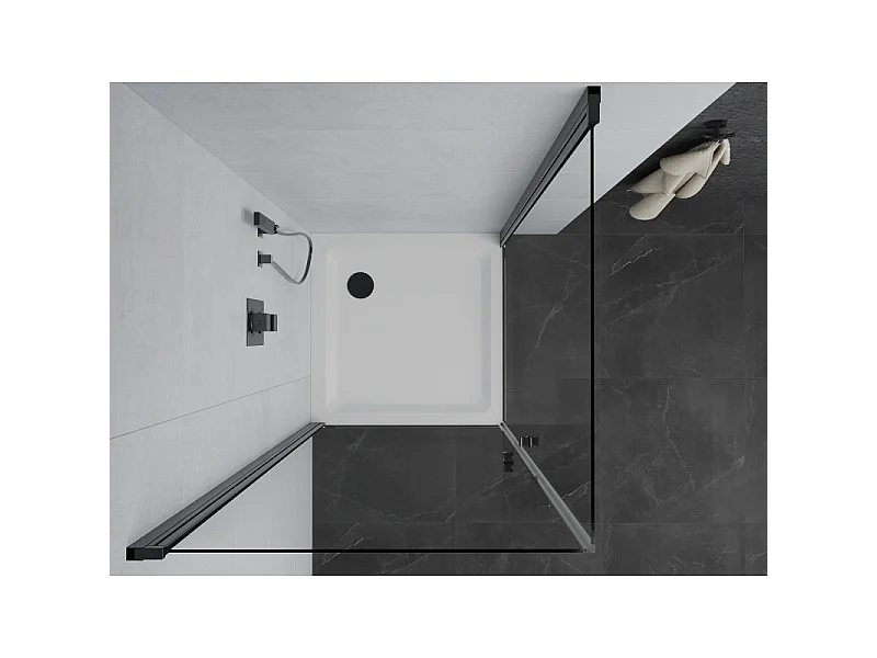 Mexen Pretoria Duo Hinged Shower Enclosure 90 x 90 cm, Transparent, Black + Flat Tray - 852-090-090-70-02-4010B
