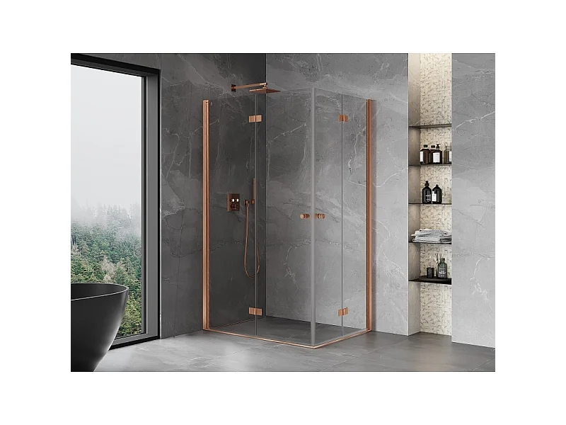 Mexen Mist-F Duo folding shower cabin 110 x 85 cm, transparent, brushed copper - 8A6-110L-085P-65-00